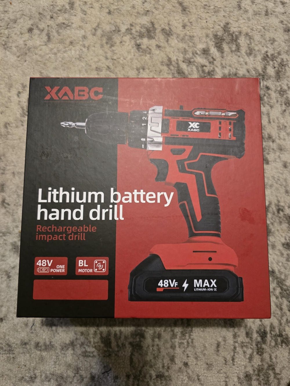 XABC 48V Lithium Battery Hand Drill - Red & Black